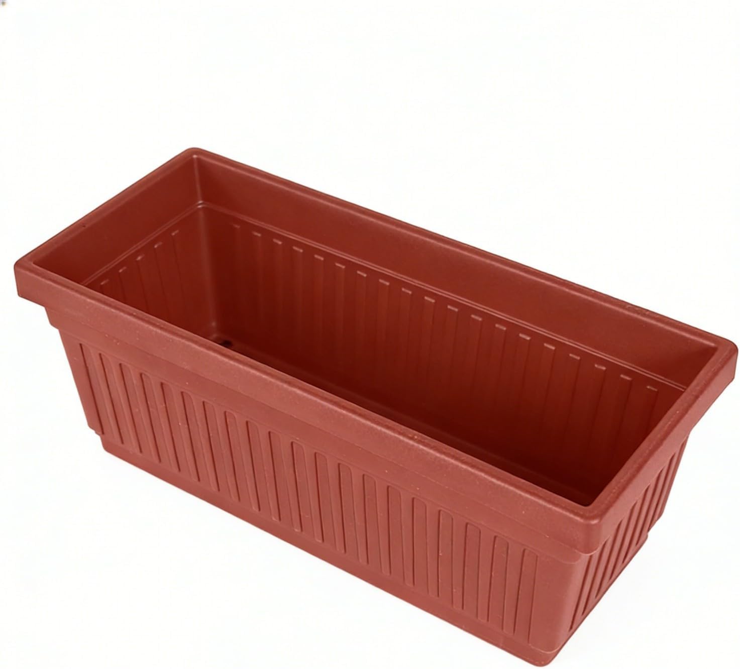 24 Inch Fluted Plastic Window Box Planter - Venetian Style Garden Flower Box for Railings, Patio, Balcony, Indoor/Outdoor Use, Clay Color