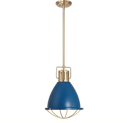 Miniatura 5 de Robert Stevenson Lighting Kent - Lámpara de techo industrial de metal enjaulado de gran tamaño, azul y dorado