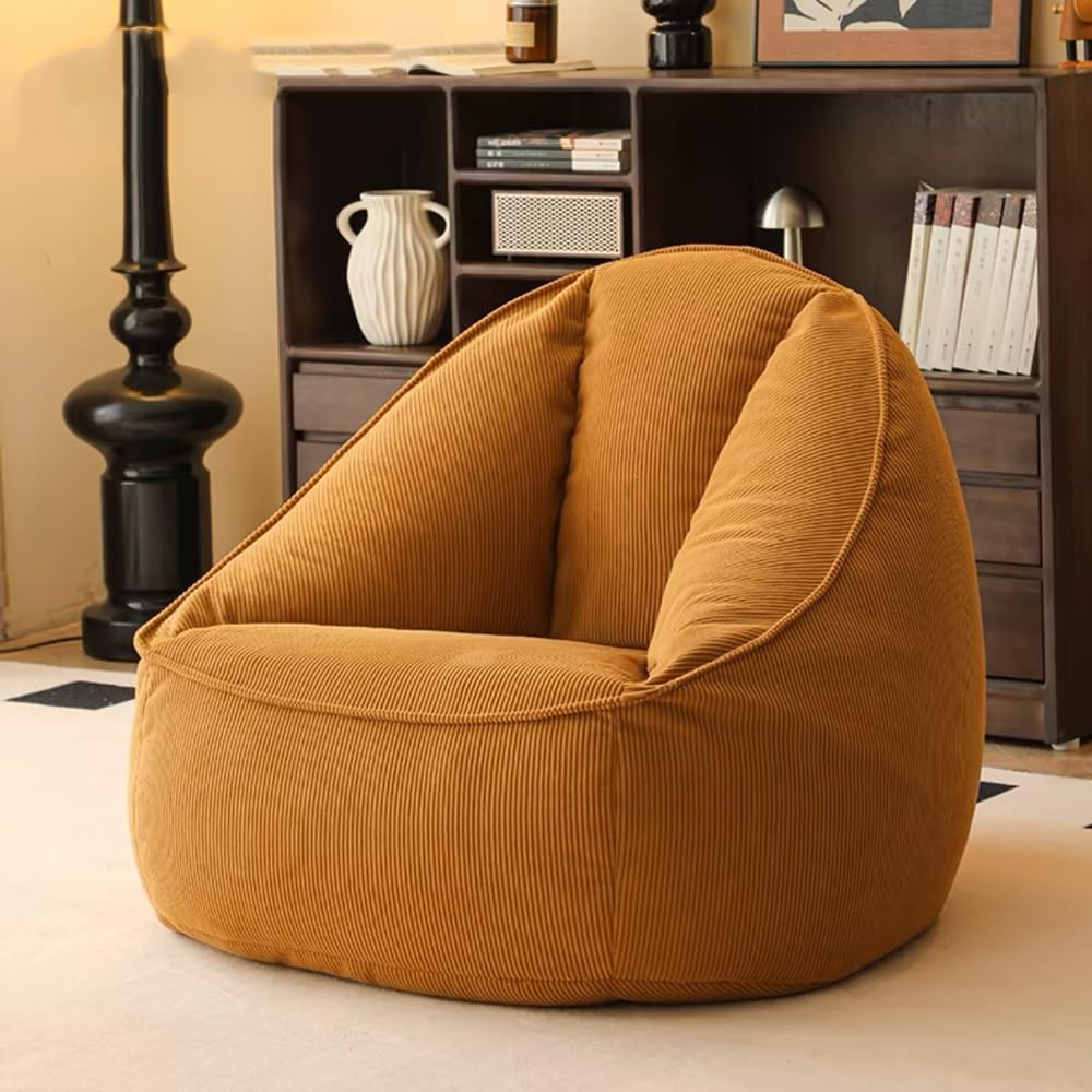 SXBCyan Bean Bag Chair Cover (No Filler) Lazy Sofas Without Filler Corduroy Lounger Seat Bean Bag Pouf Puff Couch Tatami Living Room Beanbags(Apricot Yellow,Single Cover)