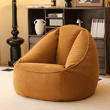 SXBCyan Bean Bag Chair Cover No Filler Lazy Sofas Without Filler Corduroy Lounger Seat Bean Bag Pouf Puff Couch Tatami Living Room BeanbagsApricot Yellow,Single Cover