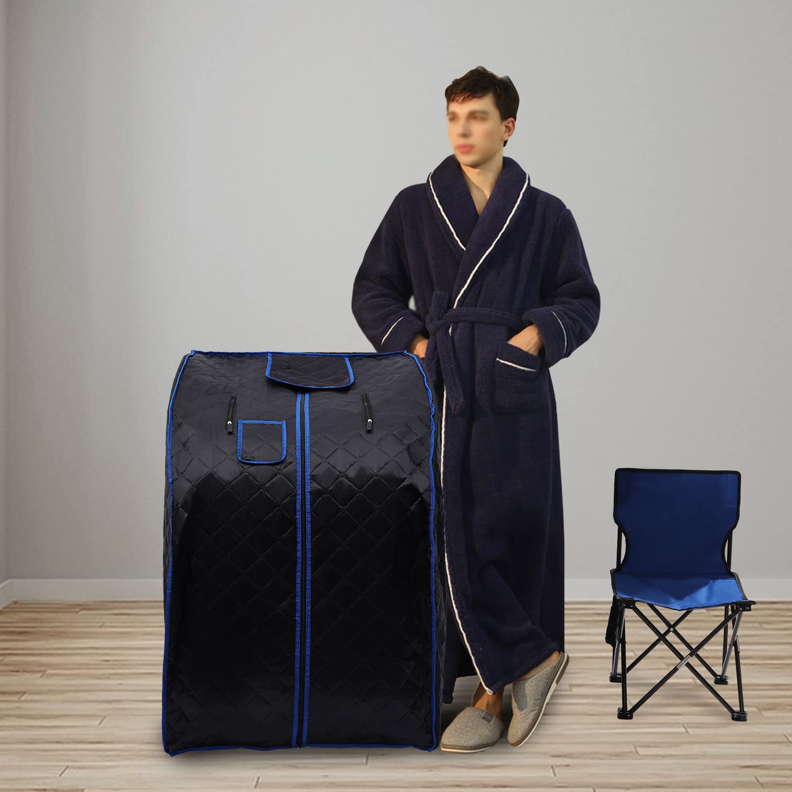 Sauna de infrarrojos de 750 W, sauna casera, temperatura y tiempo ajustables, cabina de calor plegable Spa, incluye accesorios, sauna de vapor portátil (negro)