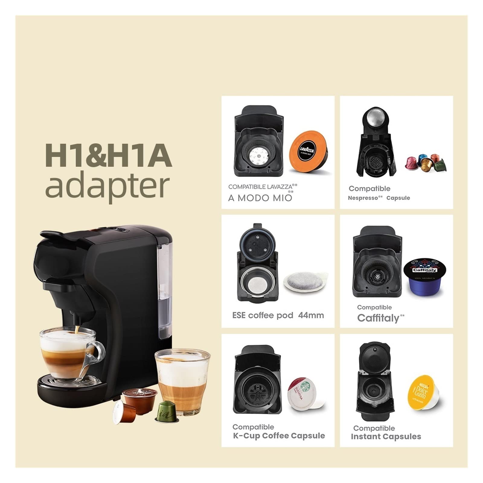 Piezas del Sistema de Adaptador de máquina de café compatibles con HiBREW H1/H2 Adecuado for Lavazza Blue o Lavazza Modo Mio o Ese Pod o Caffitaly (Size : H1 Instant)