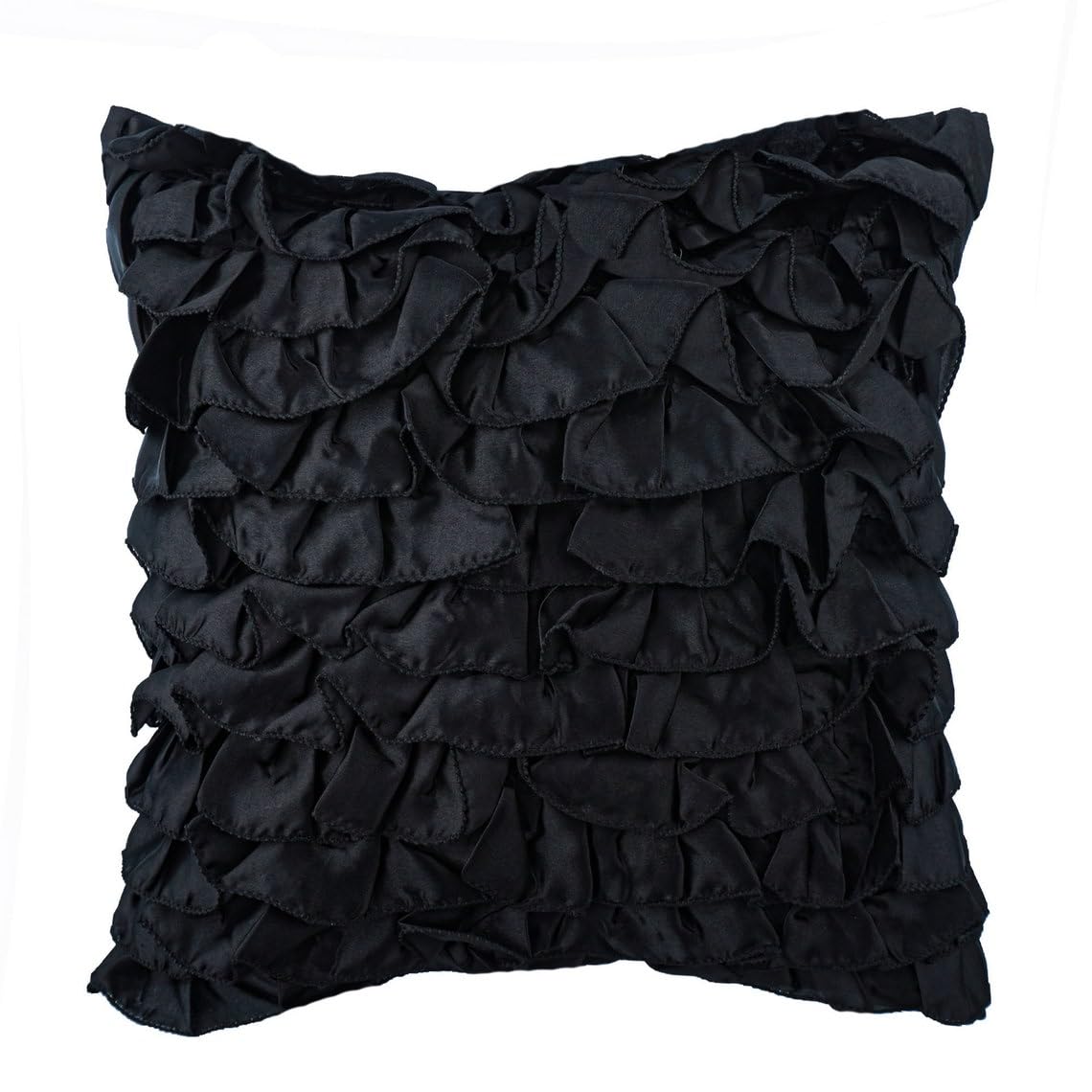 The HomeCentric Black Cushion Covers, Modern Solid Cushion Covers, 30x30 cm (12x12 inch) Throw Cushions Cover, Satin Square Cushion Covers, Vintage Style Ruffles Cushion Cases - Vintage Black โ image 1