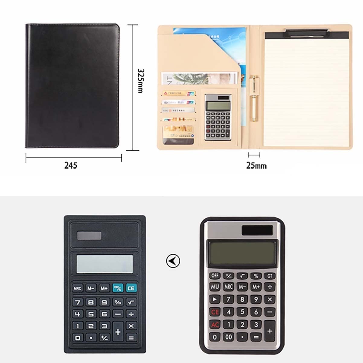 Teczka konferencyjna Organizer na dokumenty， Teczka A4 z schowkiem i miejscem do przechowywania, skórzana teczka z organizerem i notesem(Svart,12digit+Memo pad*5)