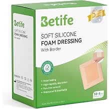 Betife Silicone Foam Dressing with Large Adhesive Border 4"X4", 15 Count