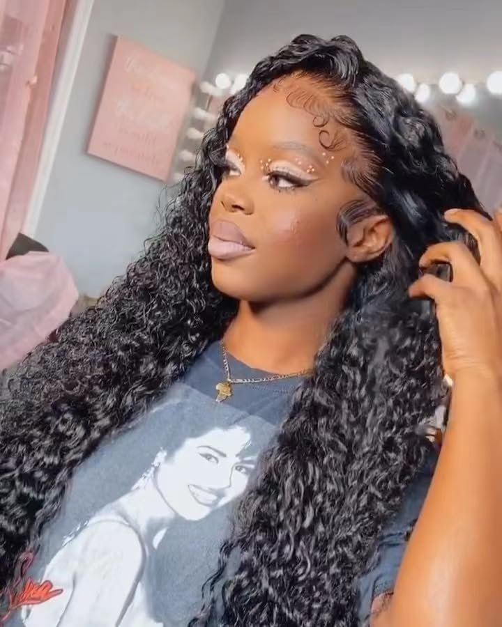 Miniatura 6 de Ksfull Pelucas de cabello humano rizado profundo con encaje frontal, pelucas de cabello humano húmedo y ondulado (pelucas de cierre de encaje de