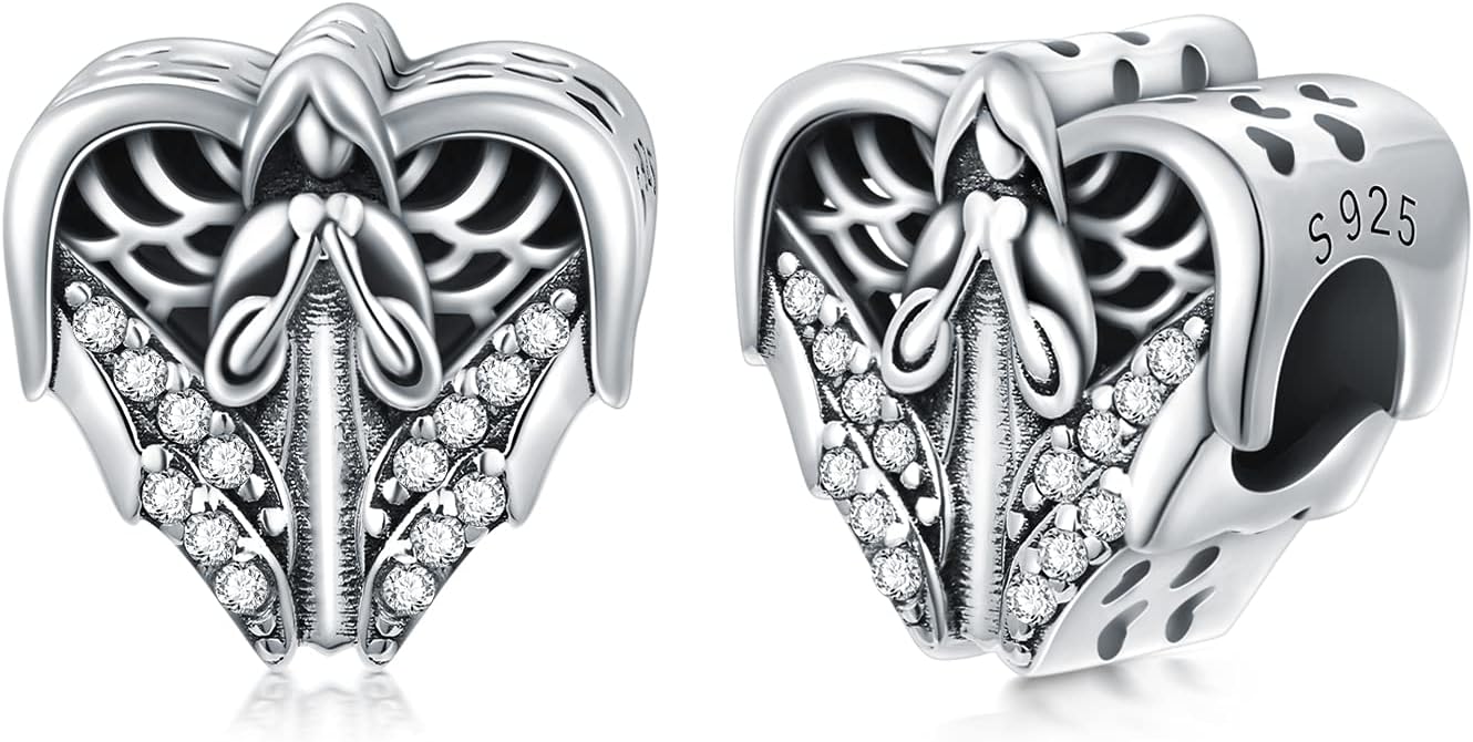 LONAGO Guardian Angel Charm Personalized Photo Charm for Bracelet Custom Any Human Family Pet Dogs Cats Picture Bead Charm Gift for Women