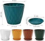 YNNICO 6 les pots végétaux de pouce, 5 Pack Pots de fleurs à l'extérieur intérieur, Planter avec trous de drainage et Sauces de bac(Multicolor)