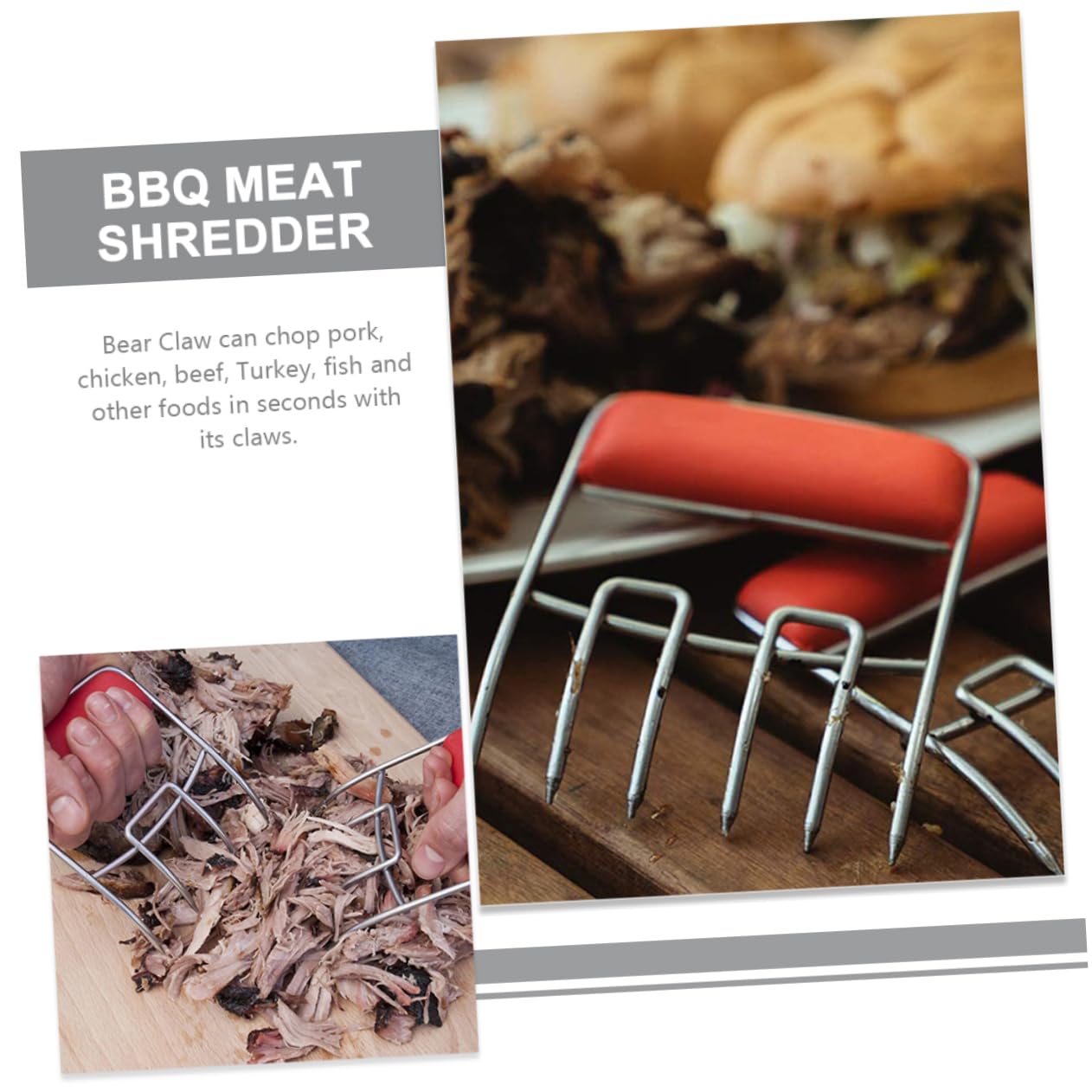 Kisangel 2 Pezzi Separare Carne Inossidabile con Tpr Strumento per Bbq per Sfilacciare Carne e Pulled Pork