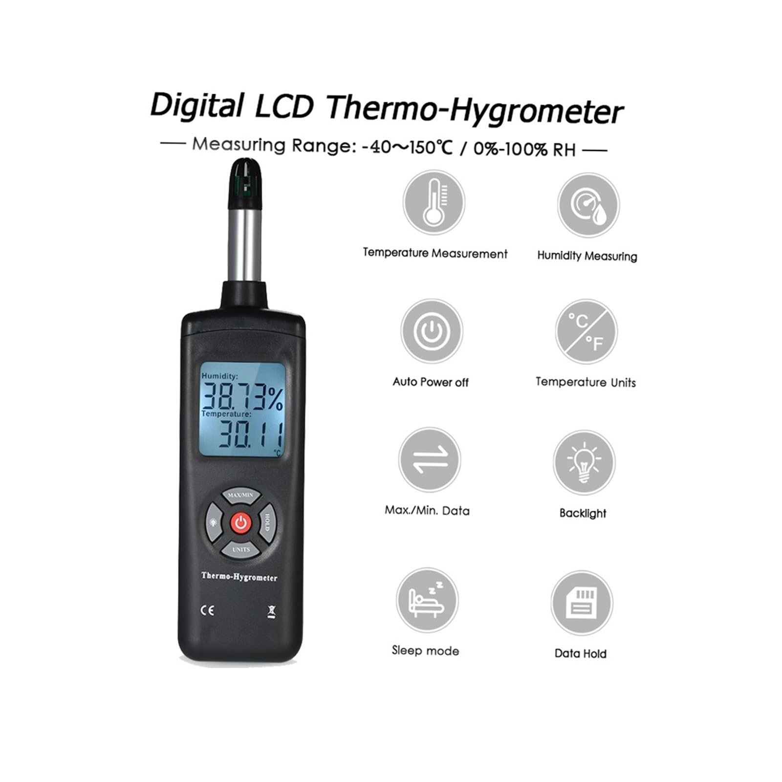 Termómetro higrómetro digital LCD: medidor preciso de temperatura y humedad con pantalla retroiluminada for el hogar y el laboratorio