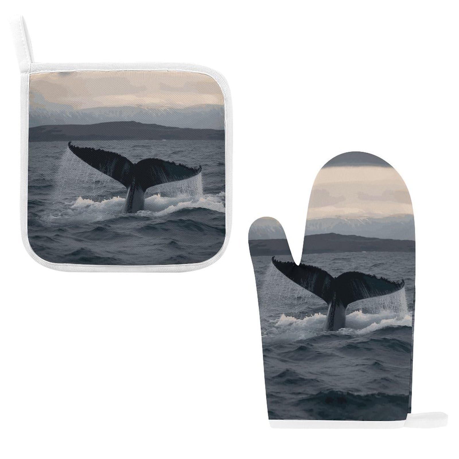 Btcowzrv Style Humpback Whale Tail Ocean Oven Mitts And Pot Holders 2Pcs Set