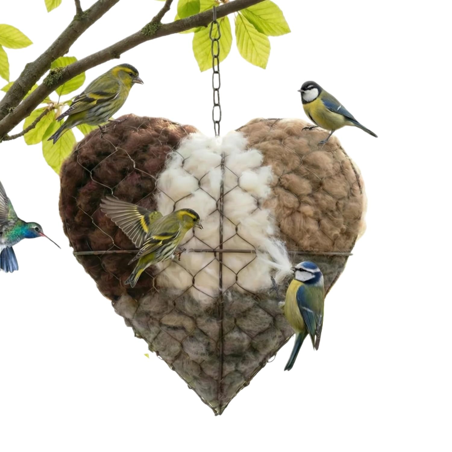 – Handmade Fiber Bird Nesting Heart, Refillable Birds Haven 1 Heart Shape Nest 3 Bags of Nest Materials Winter Fowl Gifts Animal Hummingbirds Lovers for Home Garden Yard