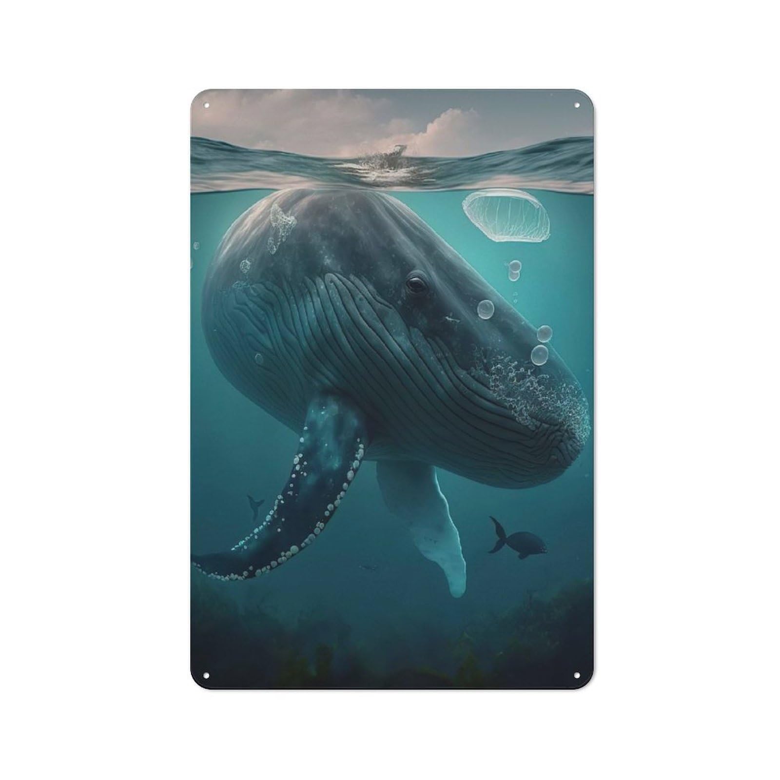 Junmoney Whale Animal Sea Rustic Metal Wall Sign 30X20cm For Kitchen Or Home Bar, Suited To Home Bar Enthusiasts