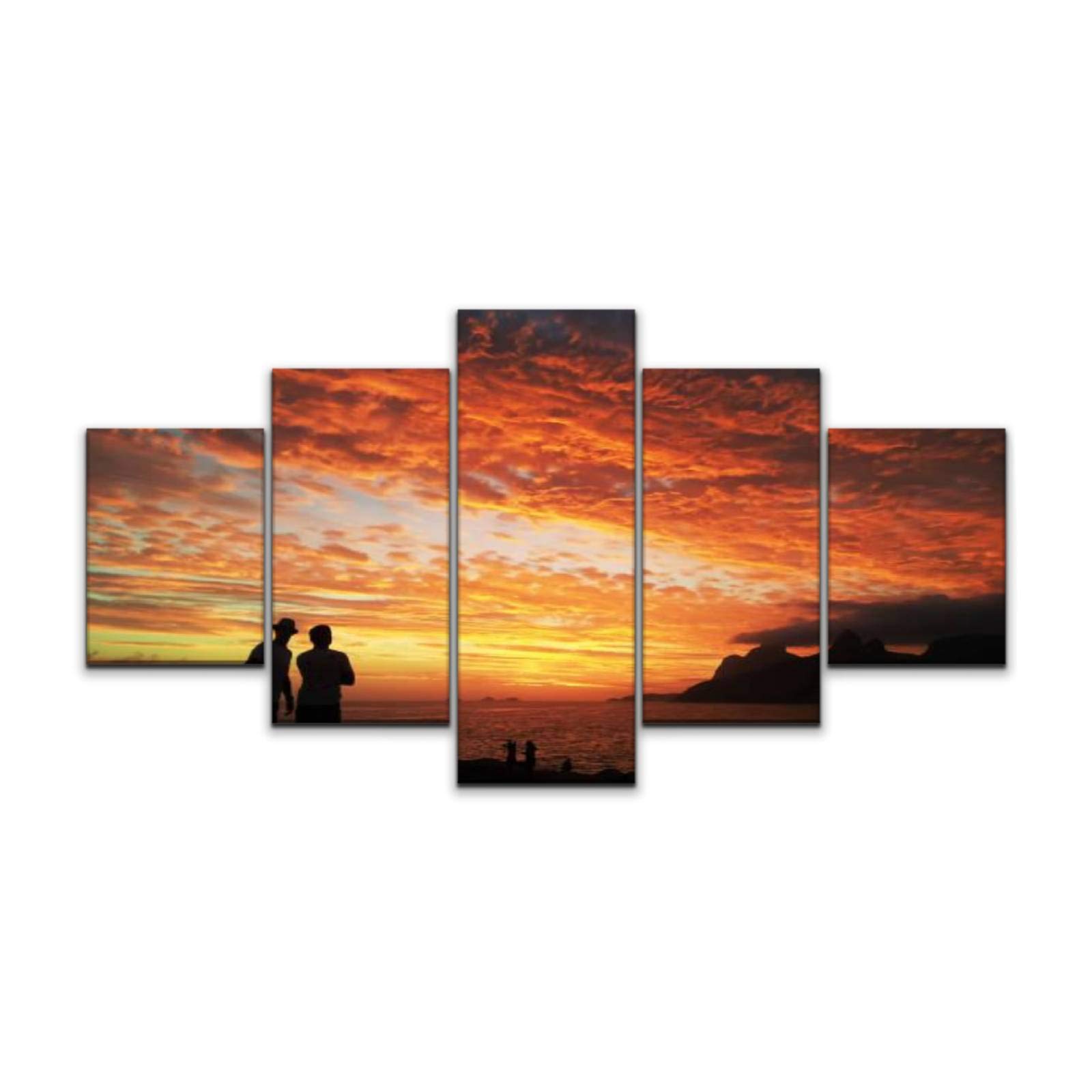 5 Panels Wall Art Print On Canvas Sunset in Rio de Janeiro Ipanema Arpoador Modern Abstract Picture Poster for Home Decor Stretched and Framed Ready to Hang (60''Wx32''H)