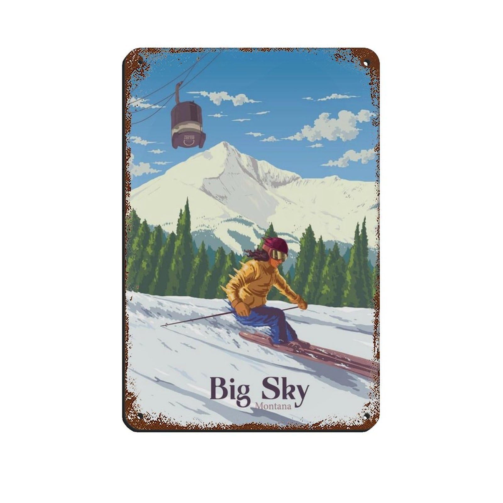 Poster rétro en métal Big Sky Montana pour déco chalet salon