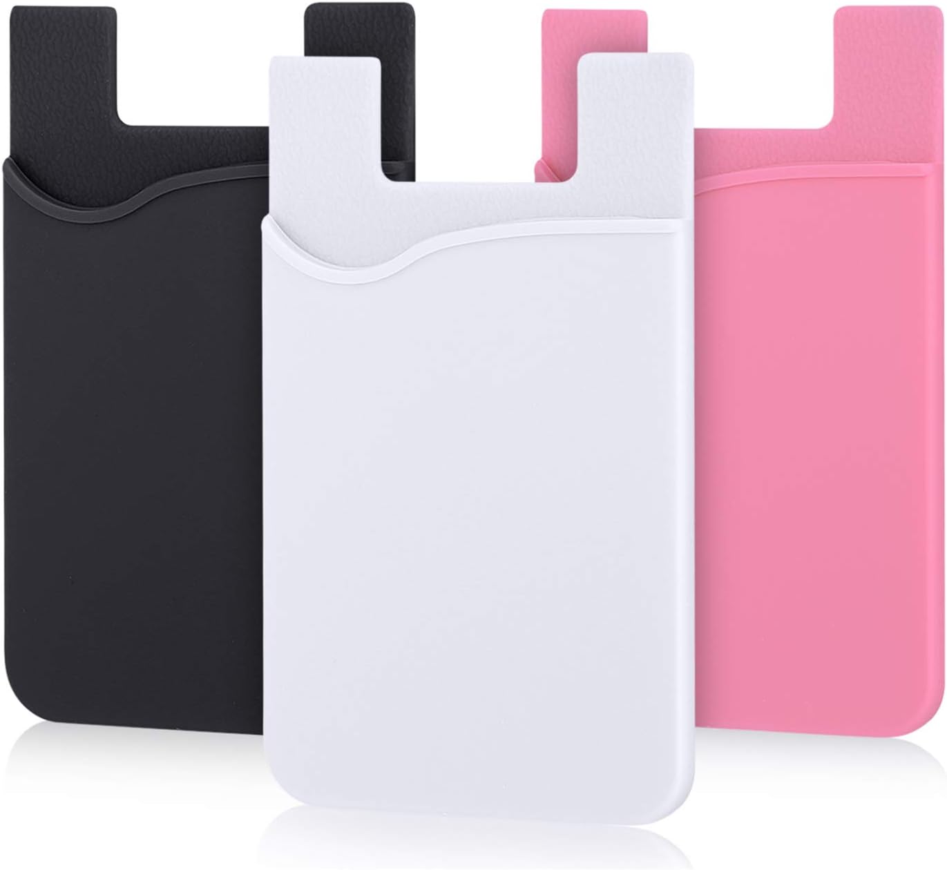 Phone Card Holder, Pofesun Silicone Adhesive Stick-on ID Credit Card Wallet Phone Case Pouch Sleeve Pocket Compatible for iPhone/Android/Samsung Galaxy and Smartphones - 3 Pack(Black, White, Pink)