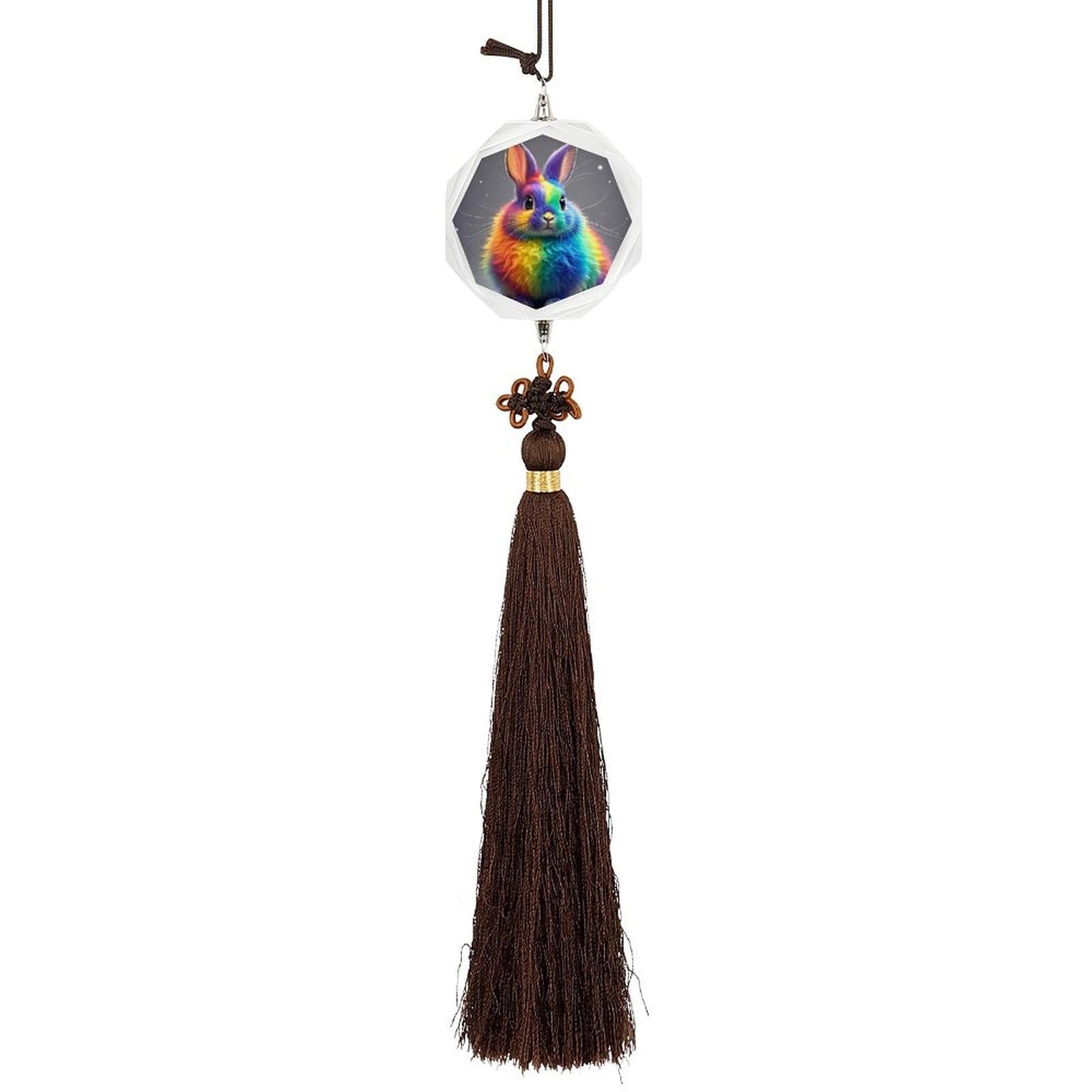 Crystal Auto Pendant Charms Hexagon Crystal Car Rear View Mirror Charms Rainbow Rabbit Auto Hanging Interior Ornament Pendant Car Interior Accessories for Women Men CarCharms Decor