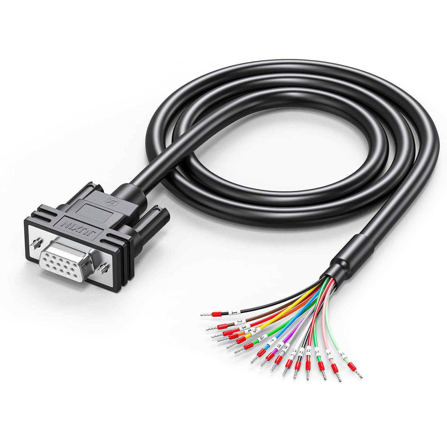 HDB26 Serial Extension Cable 5FT, D-Sub 26 Pin Female to Bare Wire with Cable Marker, Double Shielded RS232 Cable for CNC, Server, PLC & Industrial Automation