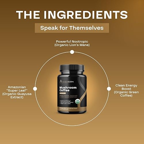 Miniatura 6 de Cápsulas de café de hongos 100% orgánicos, suplemento energético natural con 130 mg de cafeína de extracto de café verde y guayusa patentados