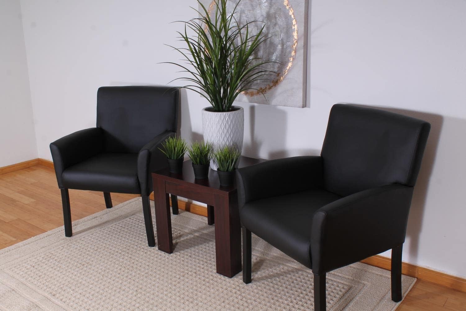 Boss Office Products Executive Box Arm Chair with Mahogany Finish in Black : Office Products