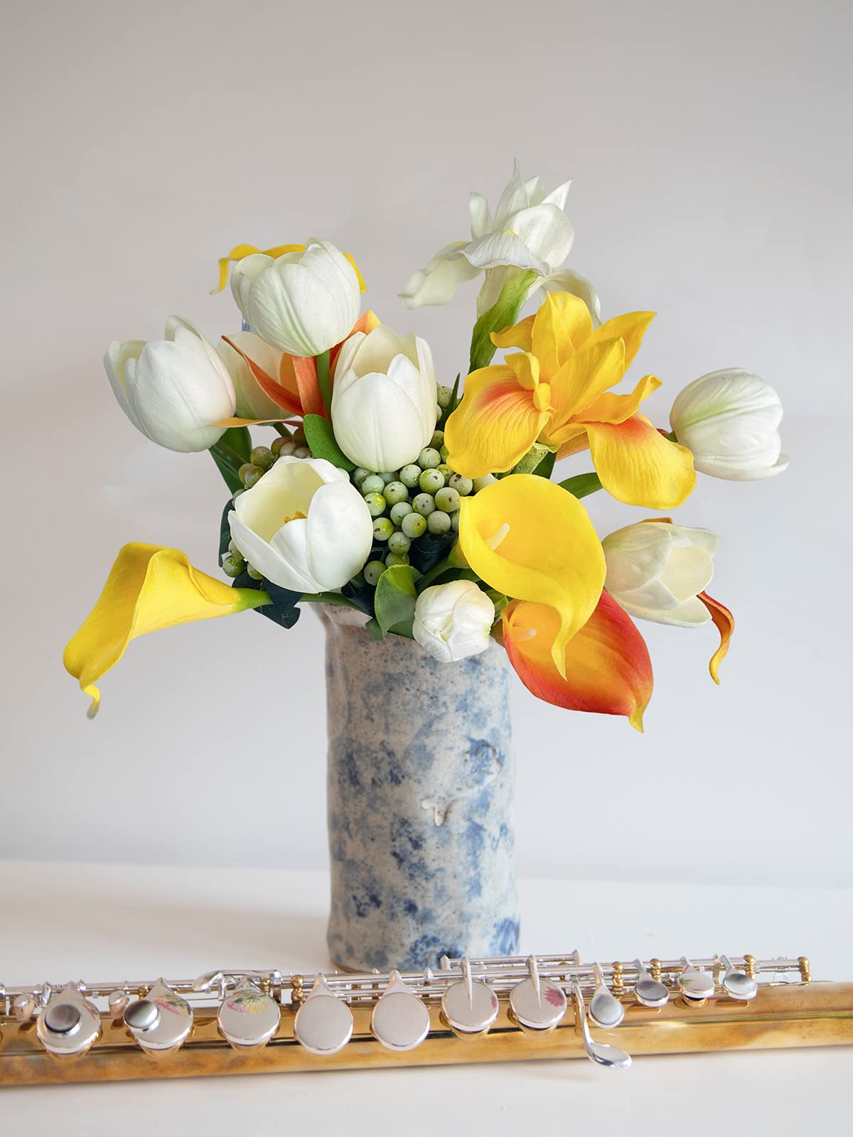 ZooeyRoose Artificial Tulip Iris Calla Lily Flower Orange White