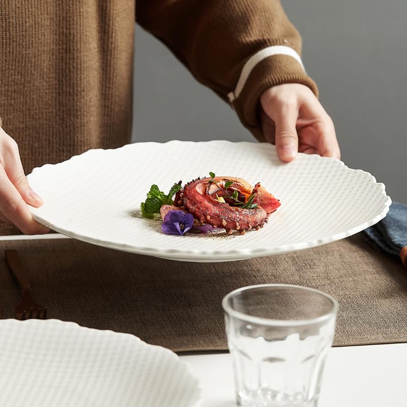 Pratos platear de Cena Occidental cerámica Blanca, for Carne, Sopa Redondo for Cocina Restaurante, Cubiertos Hotel, Ensalada Frutas Vajilla(10 Inches)