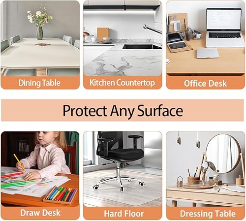 Miniatura 4 de HoSwag Protector de mesa de PVC transparente de 0.059 in, 42 x 80 pulgadas, cubierta de plástico para mesa, protector de escritorio duradero,