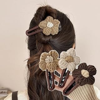 ダッカール ヘアクリップ 3個セット 3色 大きめ 毛糸 花のデザイン しっかりとまる 濃密な髪も使用でき ヘアアクセサリー おしゃれ シンプル 可愛い 通勤 出掛け プレゼント