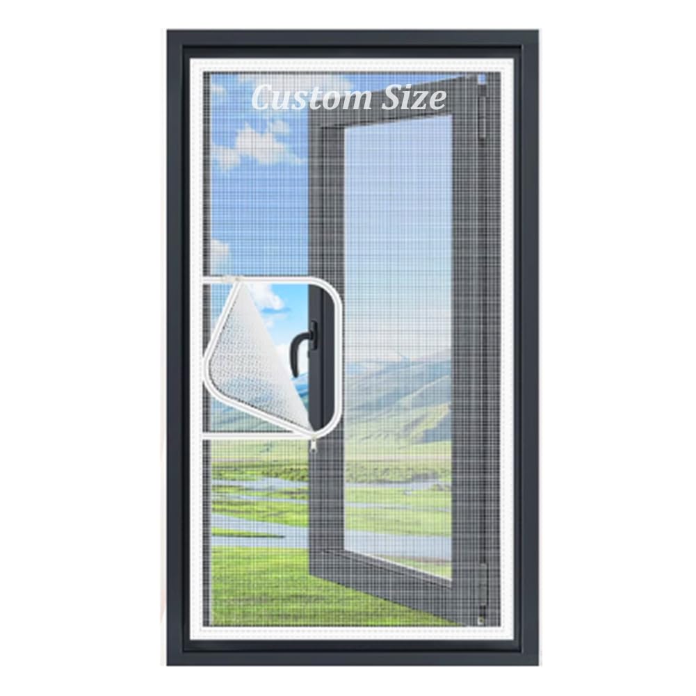 Custom Size Self-Adhesive Mosquito Netting Insect Mesh Curtain,Cat Protection Net with Zipper,Fly Screen Window Replacement,Keep Fresh Air Circulating