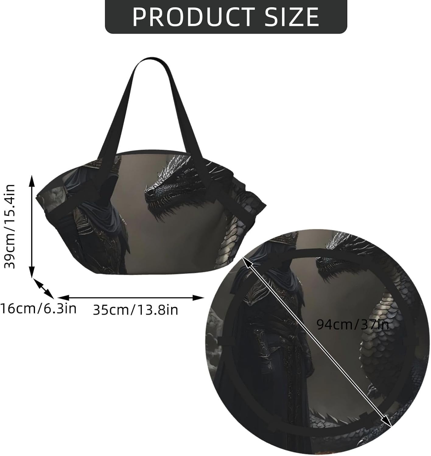 Medieval Knight And Dragon Pattern Foldable Camping Tote Bag Picnic Blanket Bag Portable Beach Mat Tote Waterproof Outdoor Picnic Mat Carry Bag