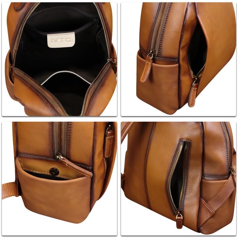 IVTG Genuine Leather Backpack for Women Knapsack Vintage Fashion Bookbag Handmade Casual Satchel Daypacks Purse (Brown) - Image 7