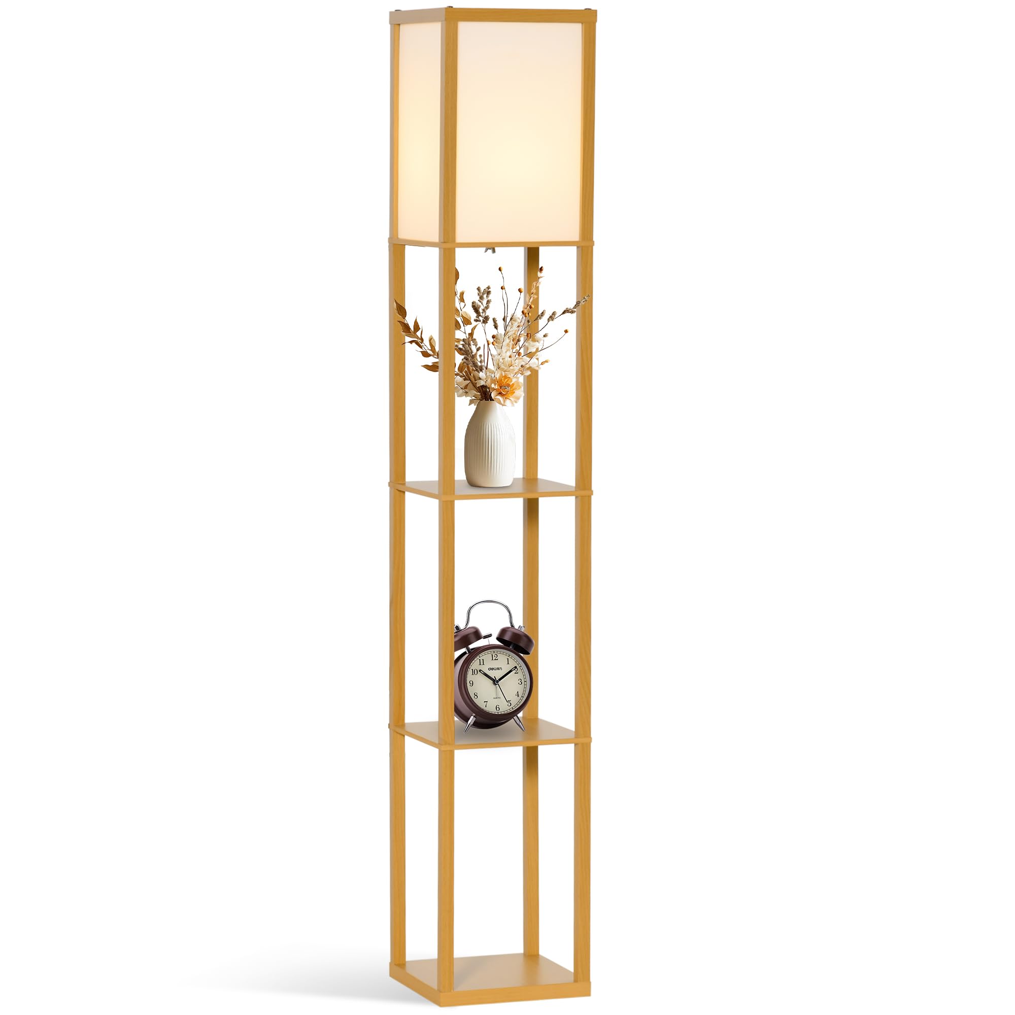 Homcom Light/White 4 Tiered Shelf Floor Lamp Natural