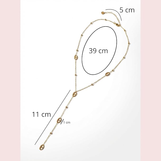 Collier Y maille marine dimension 39cm acier inoxydable doré vue complète