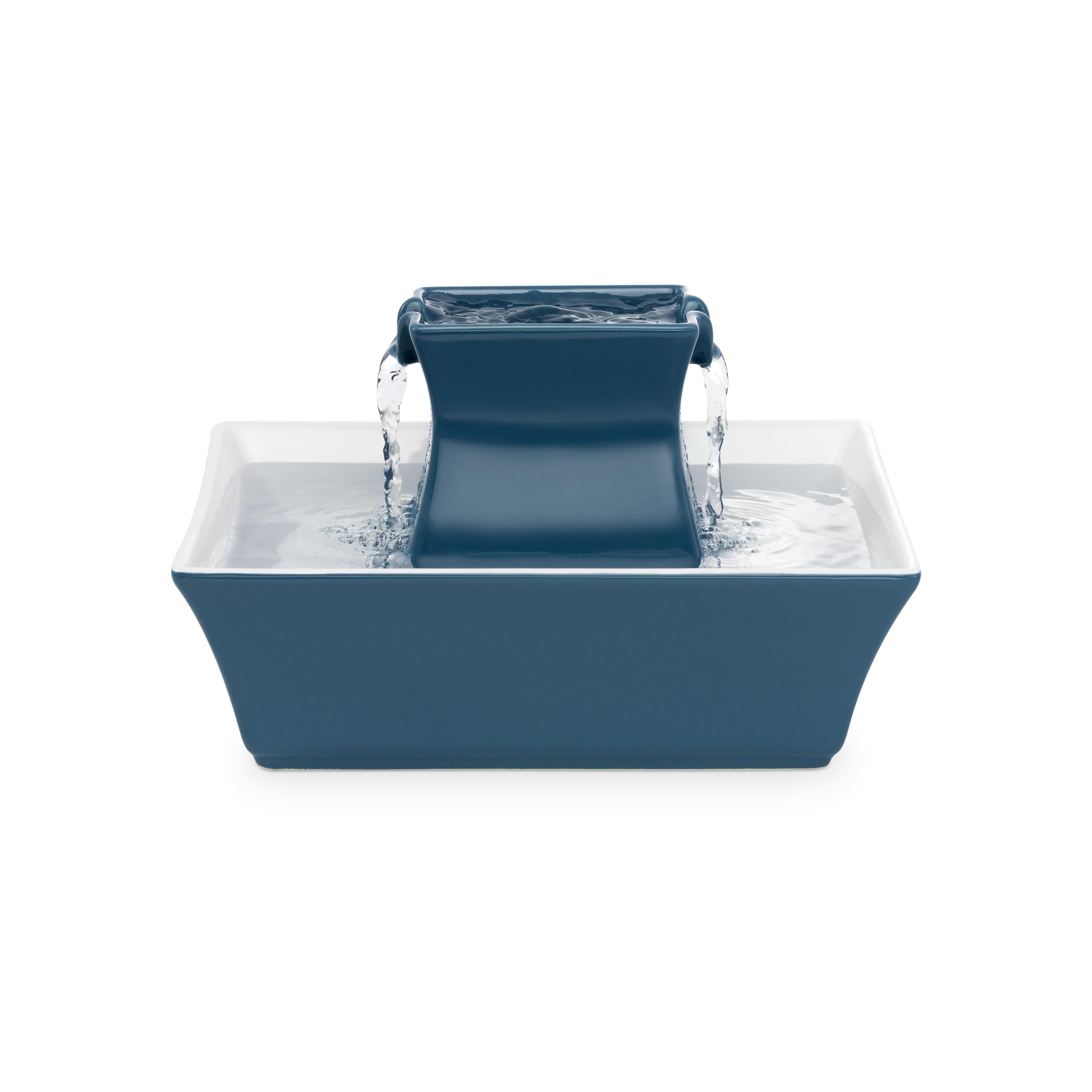 PetSafe Drinkwell Pagoda Fountain - Hygienic Ceramic Continuous Flowing Fountain - Elevated Upper Bowl & Double Free-Falling Stream Design -