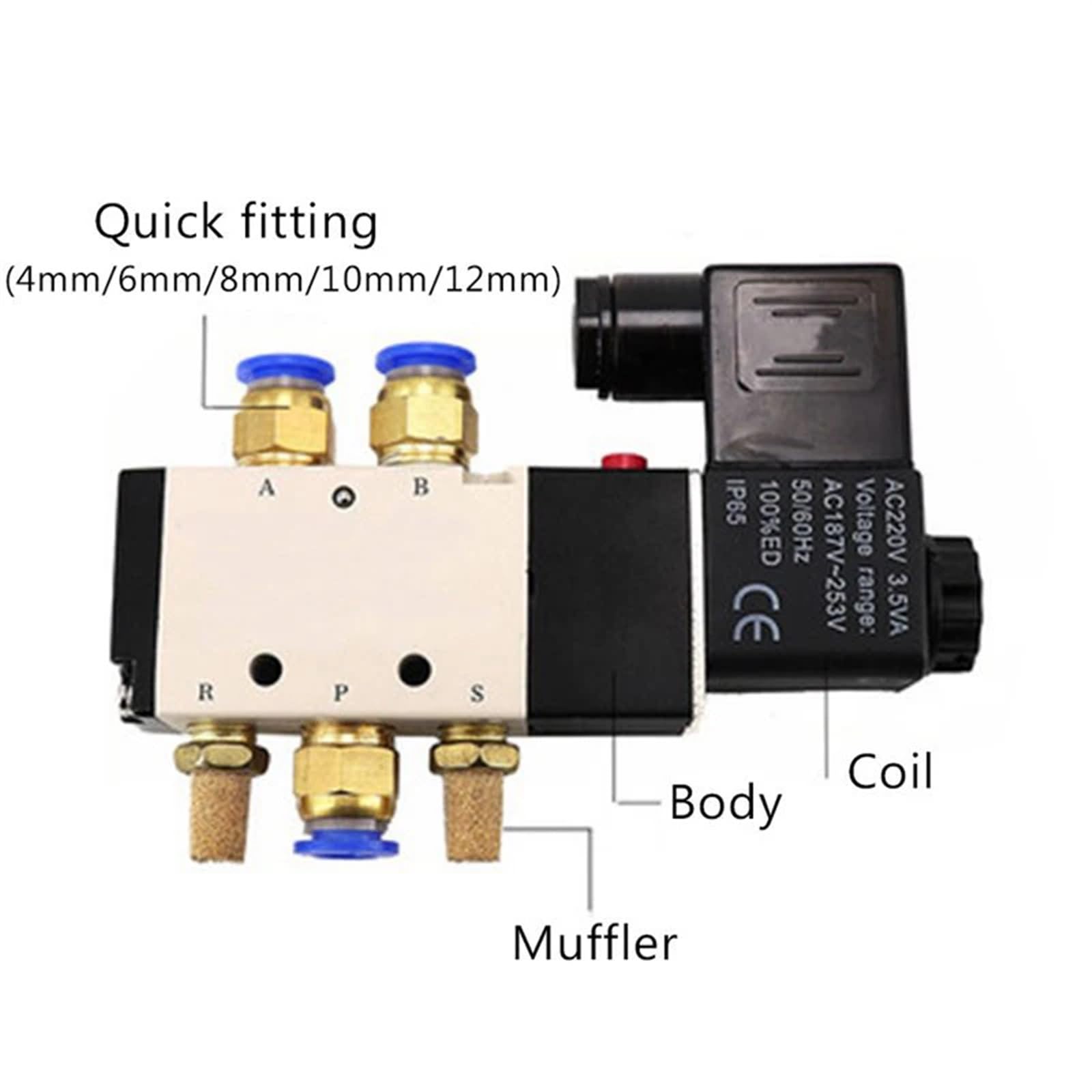 Válvula neumática electroválvula eléctrica 4v410-15, Control Aire-Gas, magnética, 5 vías, 2 Posiciones, 12 V CC, 24 CA, 110, 220, Voltaje de la Bobina(8mm Fittings,Motor with Bracket)