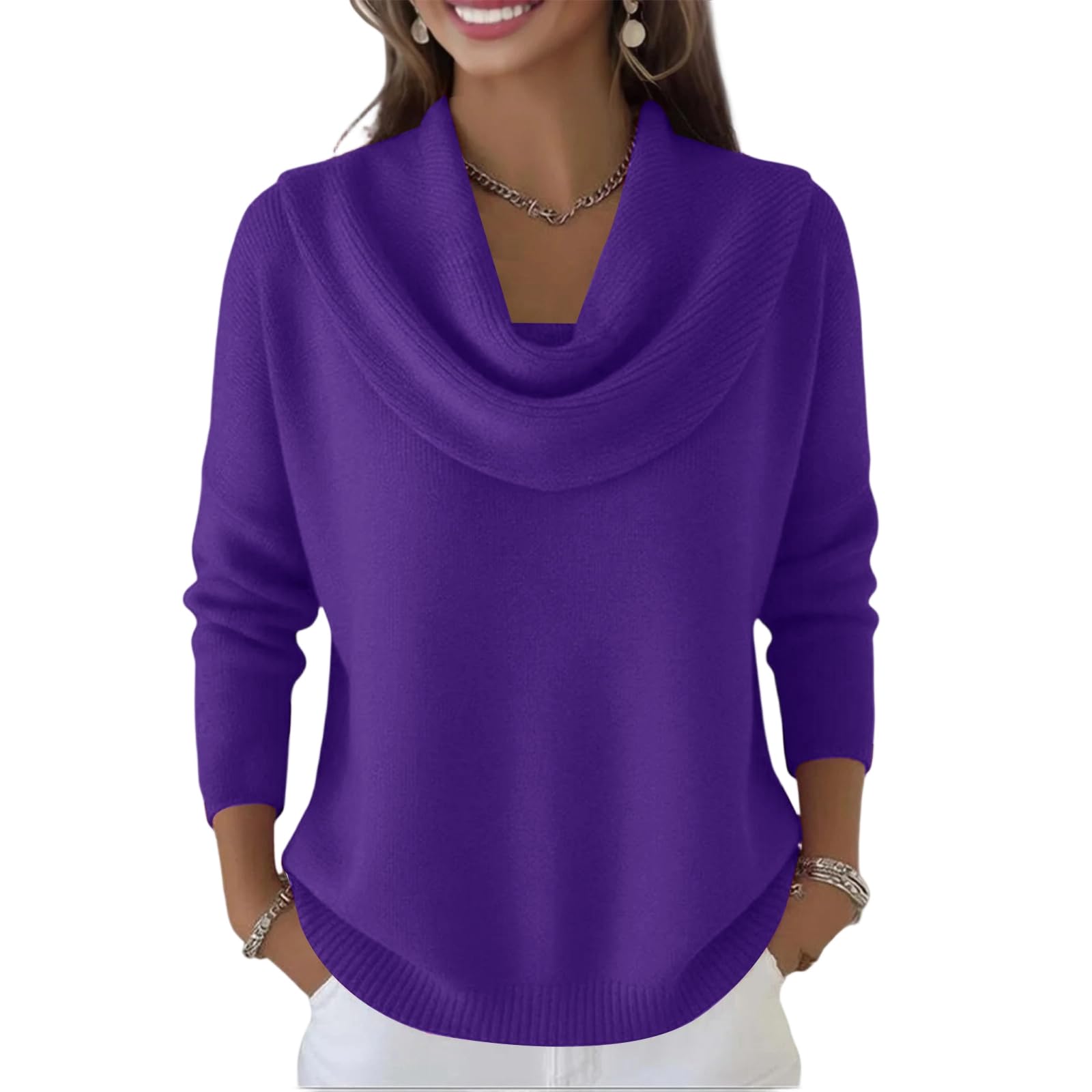 Cowl Neck Sweater for Women Trendy Long Sleeve Cute Cozy Sweaters Winter Warm Oversized Sweaters Knit Pullover Tops