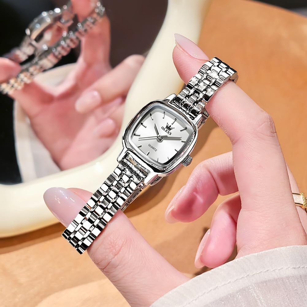 OLEVS Damen Armbanduhr Silber Elegant Gold Edelstahl Wasserdicht Quarzuhr | Silber Edelstahl Uhr Damen Analog Quarzuhr,Kleines Gesicht Wasserdicht Kleid Uhr Damen,Gold Freizeit Stylish Damenuhr