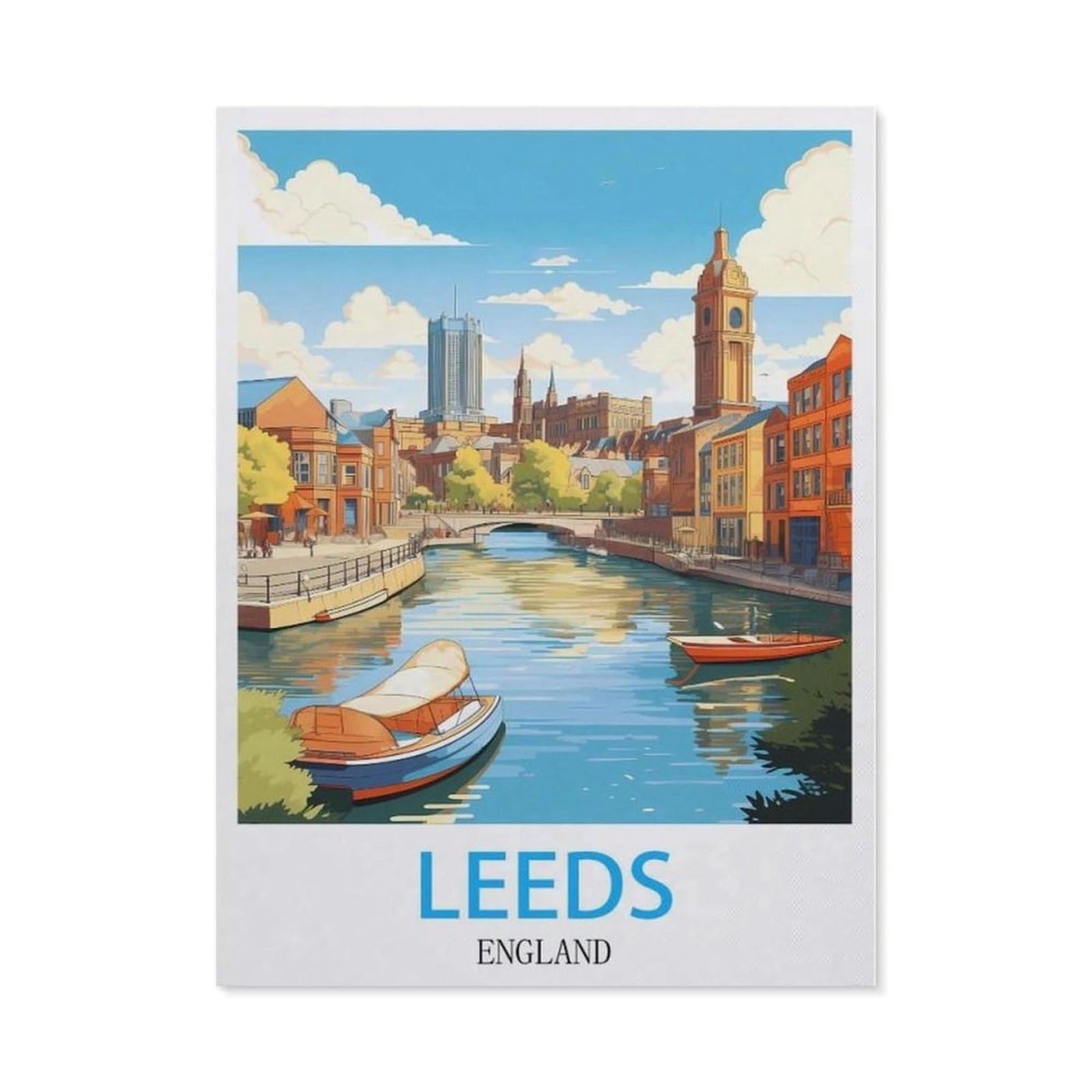 Beayodkp （50 X 60 Cm/19.68 X 23.62 Inches） 5D Diy Diamond Painting Kit，Leeds England Vintage Travel Poster，Crystal Mosaic Full Drill Round Diamond Painting Embroidery Accessories-Ch25