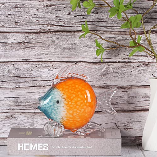 Xiyouqi Hand Blown Glass Paper Weight Fish Figurines, Orange Home Decor Accent, Orange Glass Art Paperweights Collectibles Glass Sculpture For Center Pieces Decor For Table, Bookshelf Decor Objects #TOP23