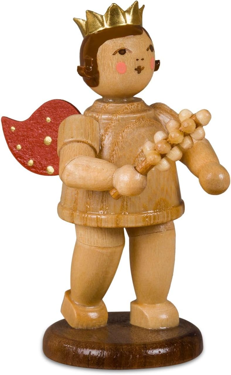 Rudolphs Schatzkiste Christmas Figurine Angel Nature with Golden Crown and Jellrod Height 6.5 cm New Angel Figurine Putto Nativity Figure Heaven Messenger Collectible Figure