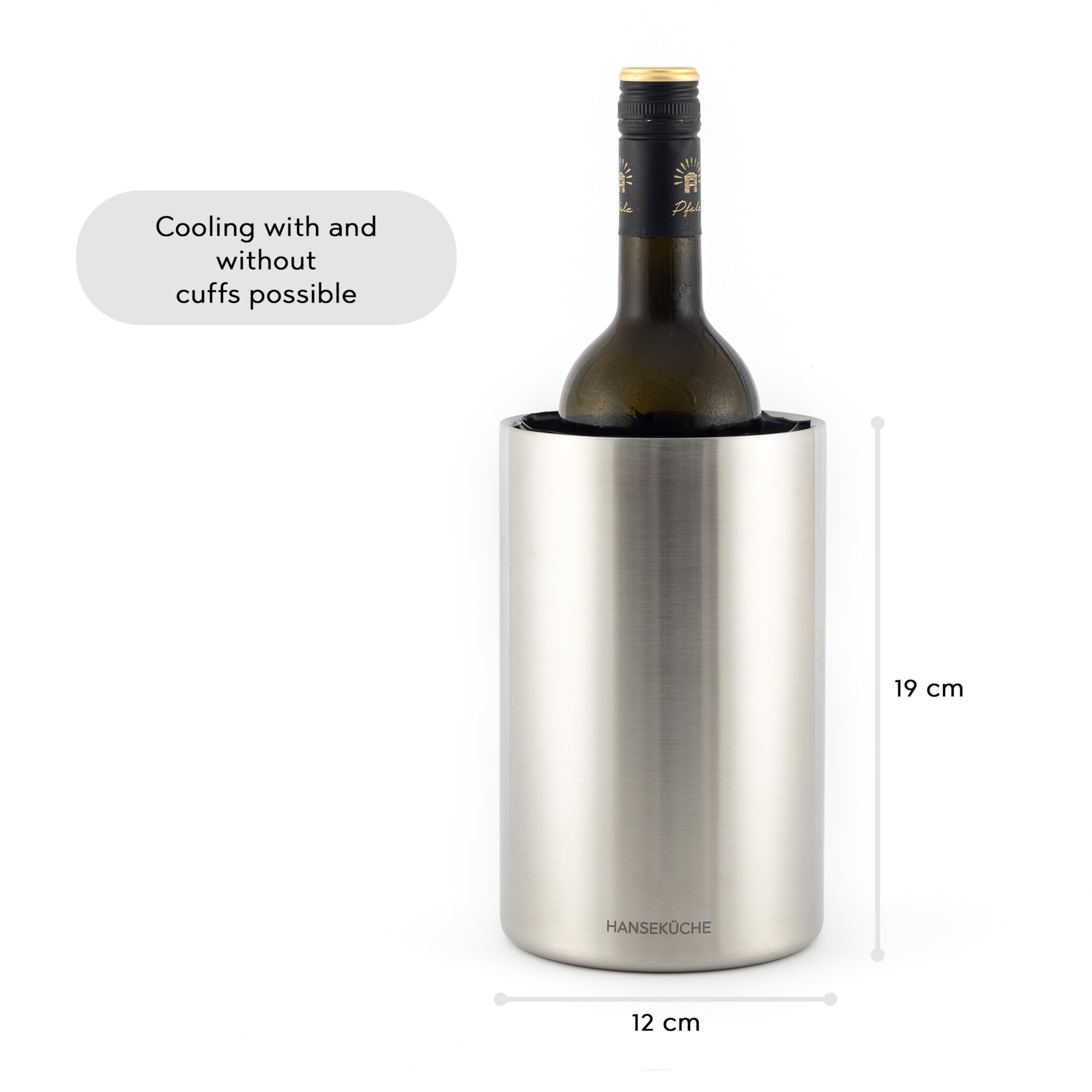 Hanseküche Refrigeratore per vino: in acciaio inossidabile a doppia parete con raffreddamento attivo e maniche di raffreddamento - Refrigeratore per bottiglie di vino, secchio per champagne