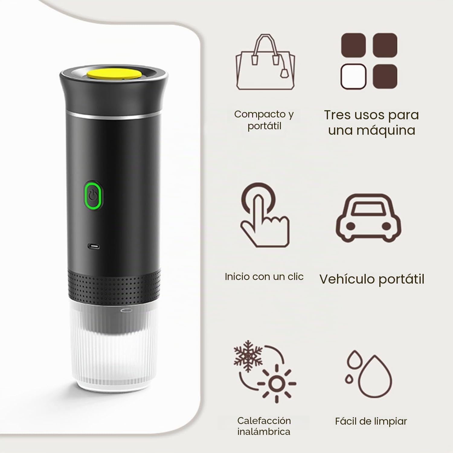 Cafetera Portátil Cápsula de Espresso 3 en 1, Cafetera de Viaje para Camping con cápsulas y café molido, 15 bar y frío y calefacción para coche, casa, viaje