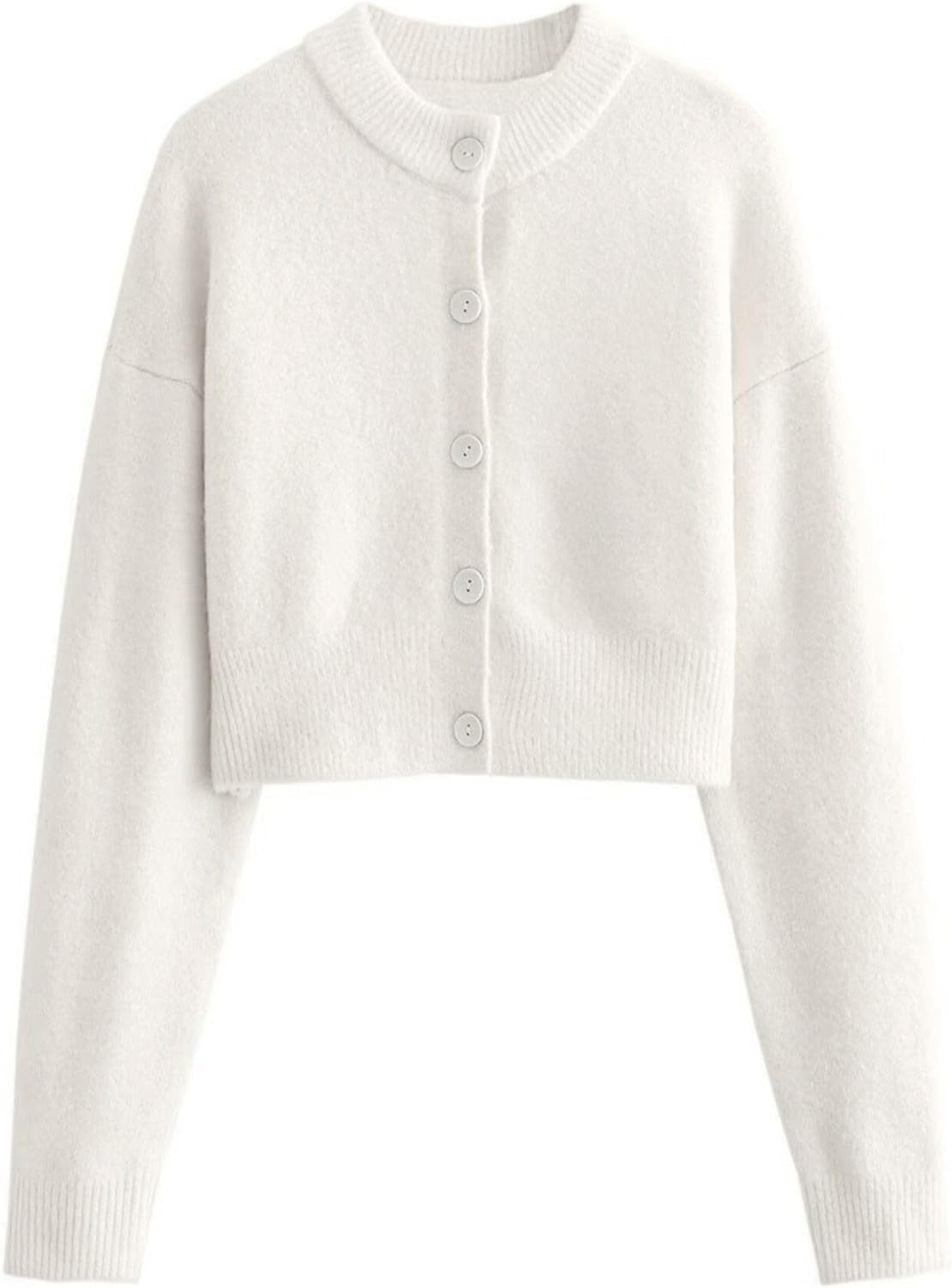 FindThy Women’s Cropped Cardigan Sweater Crewneck Solid Color Long Sleeve Button Down Knitted Outerwear Top
