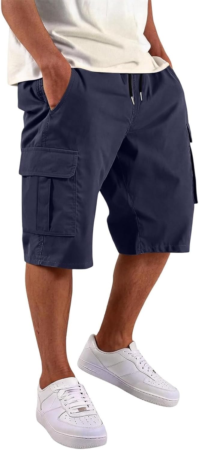 Men's Cargo Shorts Relaxed Fit Elastic Waist Chino Hiking Long Short
