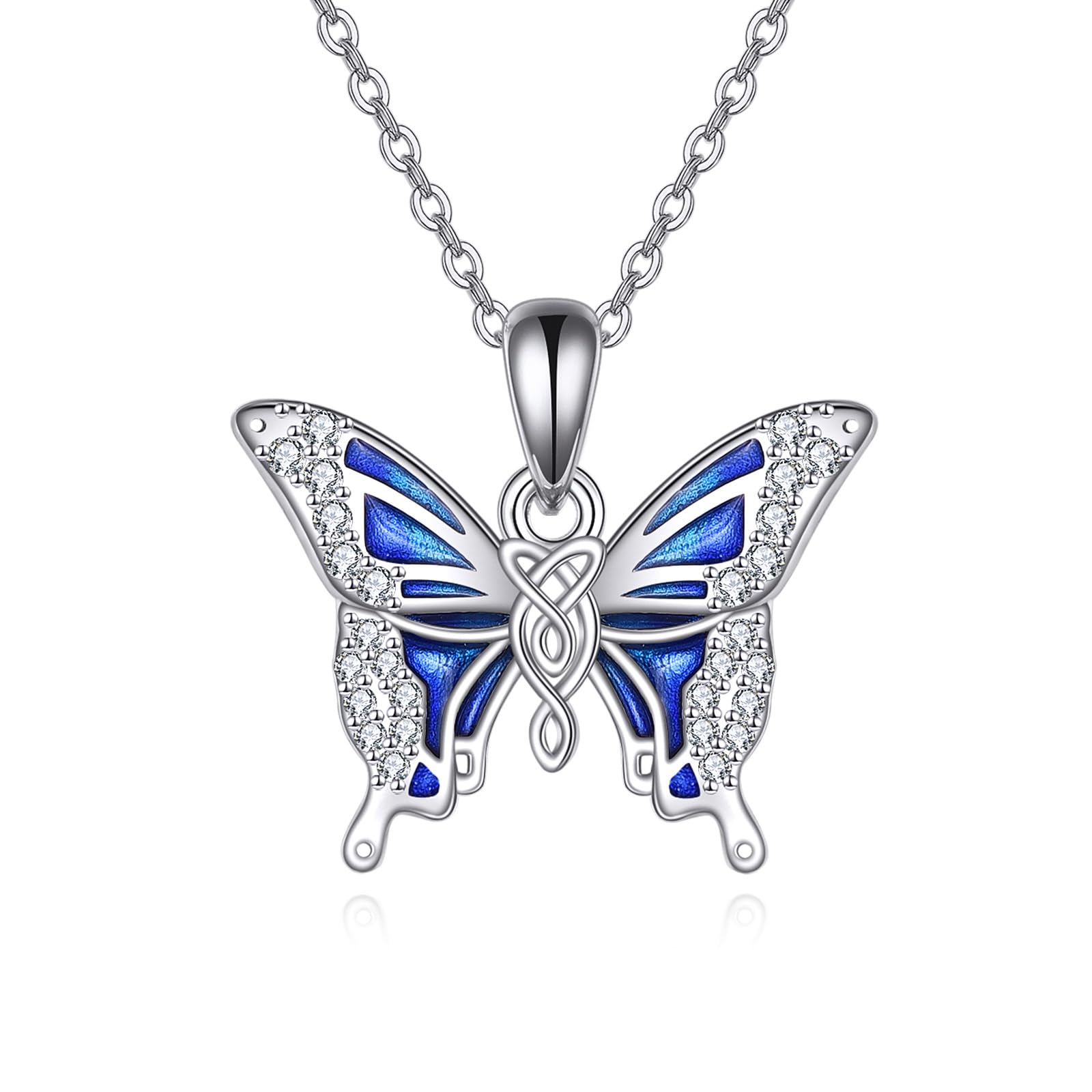 POPLYKE 925 Sterling Silber Keltische Schmetterling Schwarze Katze Panda Kette für Damen Nette Tier Schmuck Geschenke für Mädchen