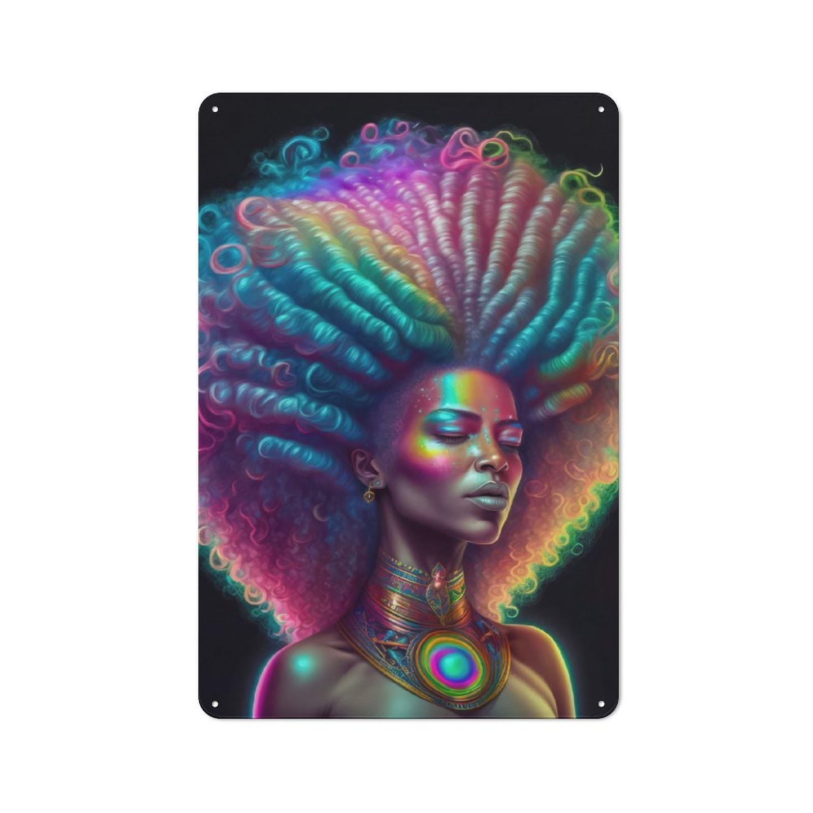 Junmoney Rainbow Afro Goddess Retro Metal Wall Plaque 30X20cm, Nostalgic Wall Art For Living Room, Hallway, Kitchen Or Cafe