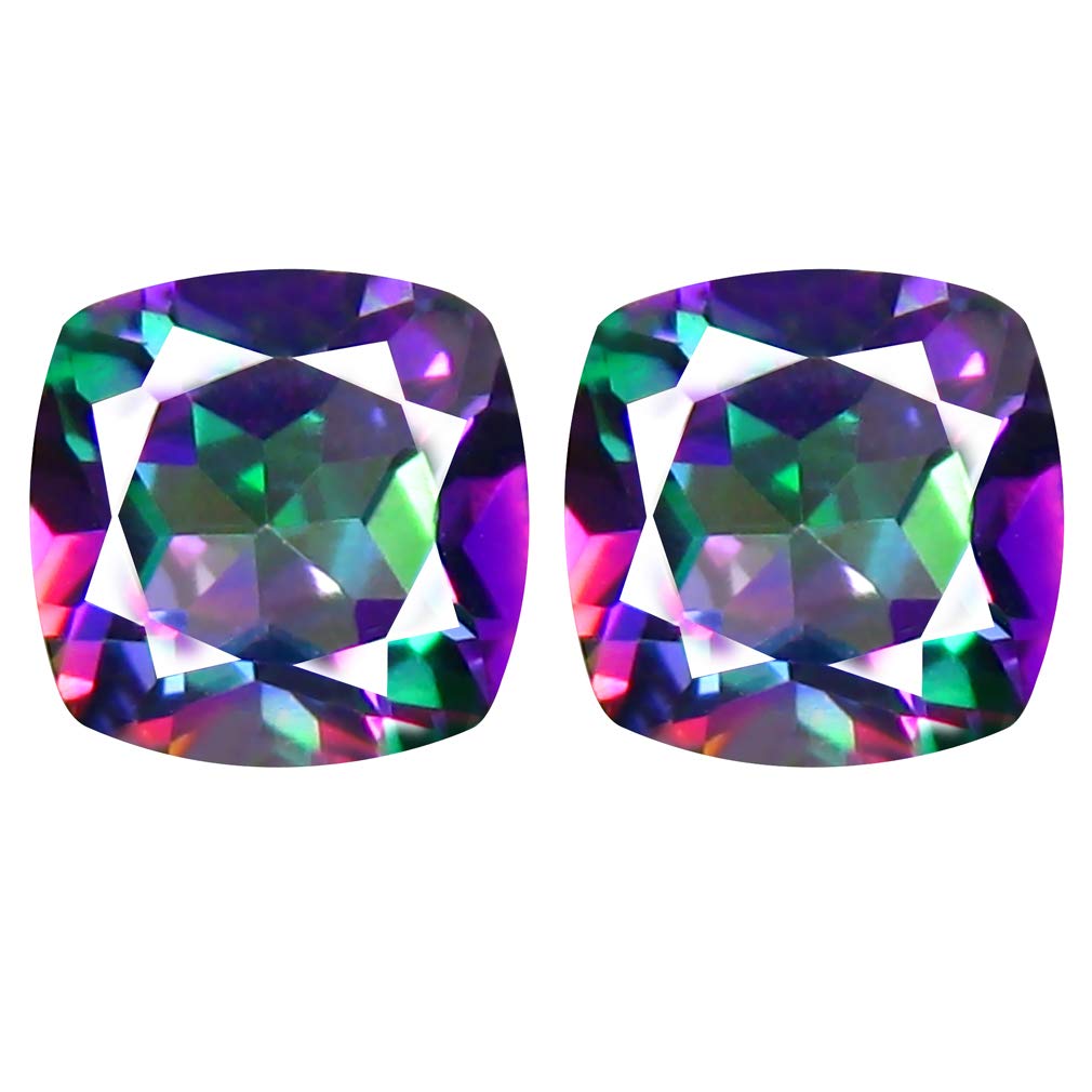 Deluxe Gems 2.41 ct Matching Pair Cushion Cut (6 x 6 mm) Fancy Mystic Sea Child Topaz Natural Gemstone