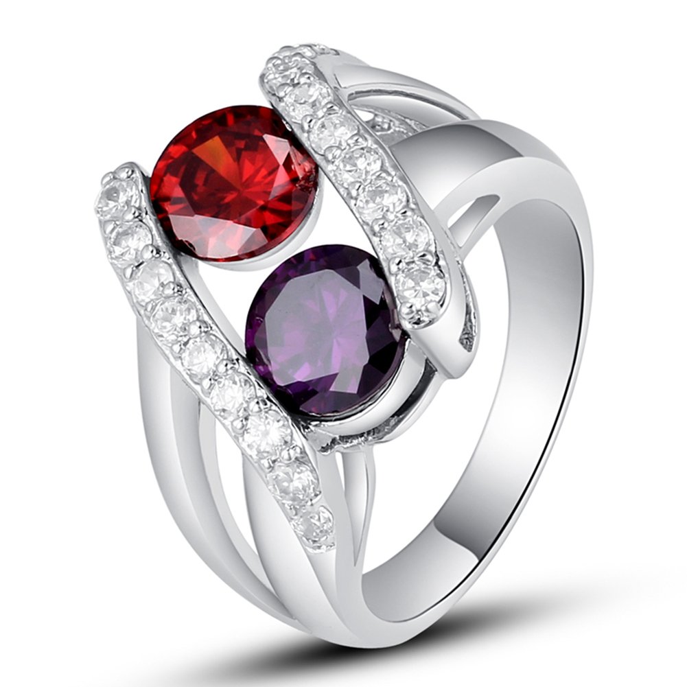 Emsione Created Ruby Spinel & Amethyst 925 Silver Plated Band Ring for Women