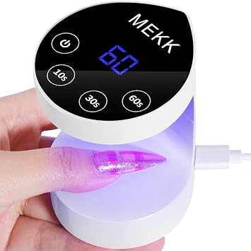 MEKK Mini UV Light for Nails,Peach-Shaped Mini LED Nail Lamp with Auto-Sensor,8 Beads,4 Timer,Professional Single Finger UV Light for Gel Nails Small Gel Nail Lights for Travel & Home Use-White