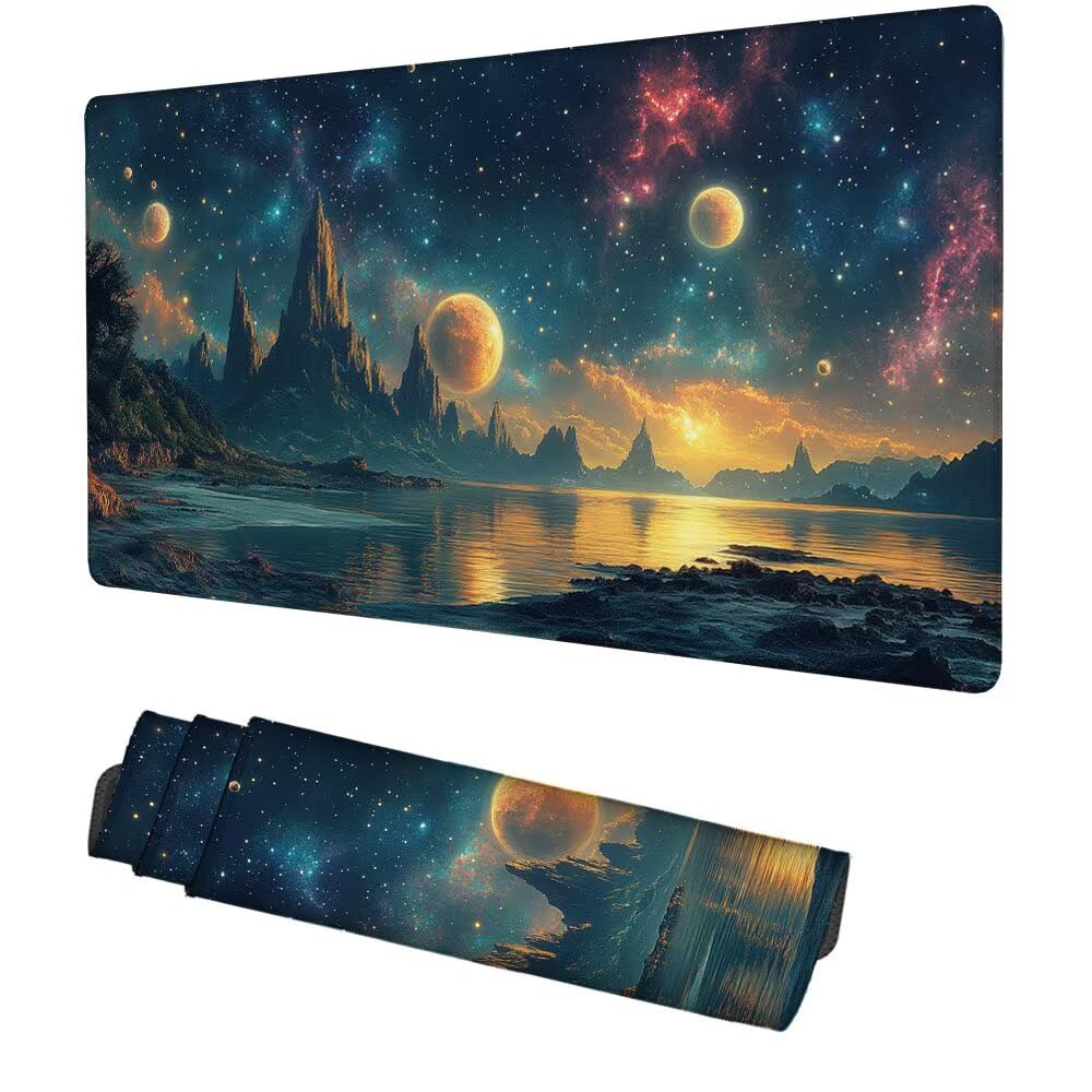 Gwiaździste niebo, mata do gier, marzycielski, duża, 1000 x 500 x 3 mm, rozszerzona podkładka pod mysz, antypoślizgowa, nadająca się do prania, podkładka pod mysz, ochraniacz na biurko, do biura